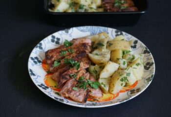 STEAK AND GARLIC POTATOES